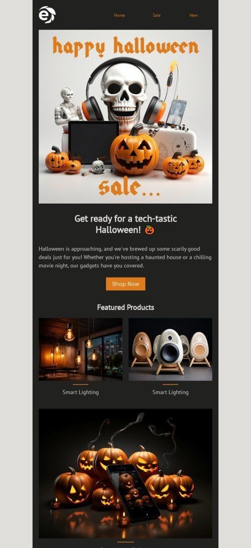 Modello email Halloween «Halloween tecnologico-tastico» per il settore industriale di gadget Visualizzazione mobile