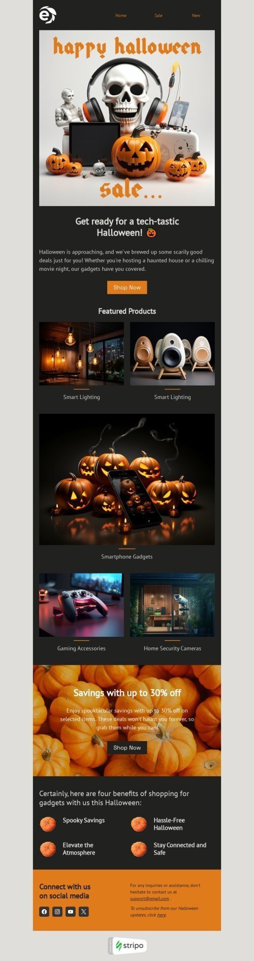 Modello email Halloween «Halloween tecnologico-tastico» per il settore industriale di gadget Visualizzazione mobile