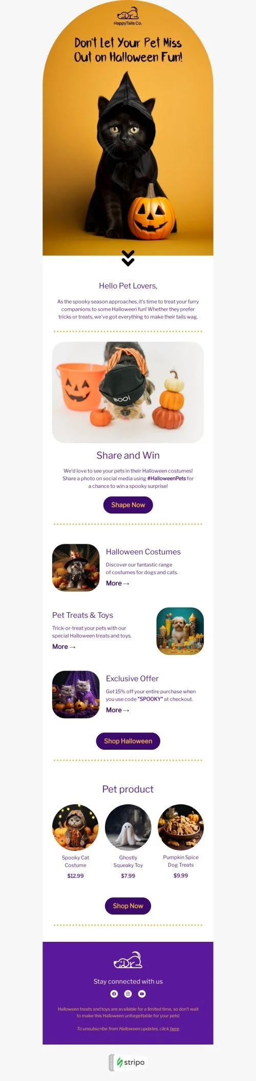 Halloween email template "Hello pet lovers" for pets industry