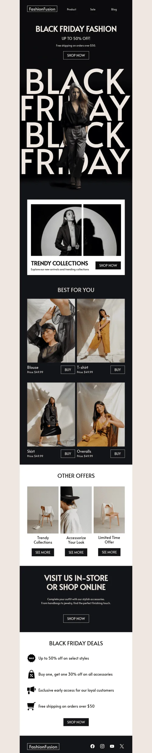 Black Friday email template "Black Friday fashion deals" for fashion industry
