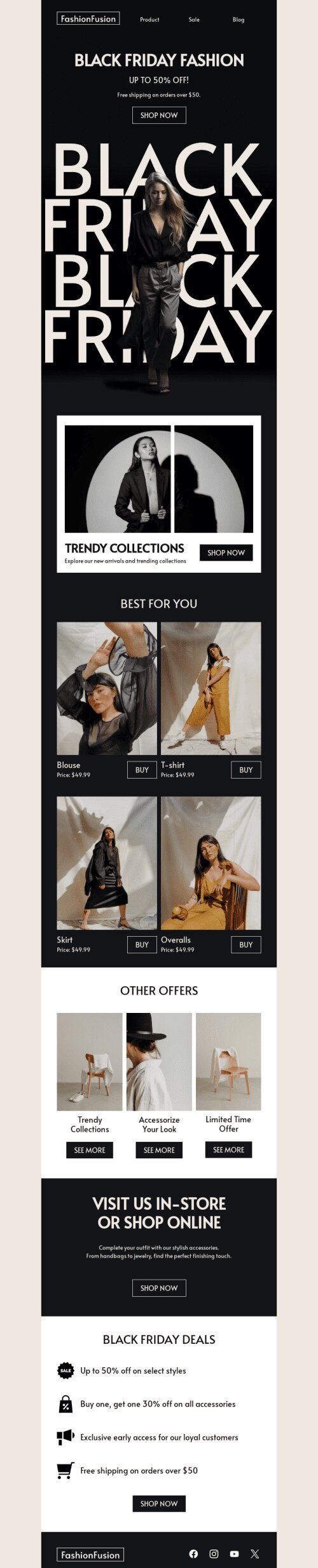 Black Friday email template "Black Friday fashion deals" for fashion industry mobile view