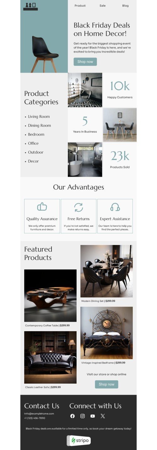 Black Friday email template "Unbeatable Black Friday" for furniture, interior & DIY industry mobile view
