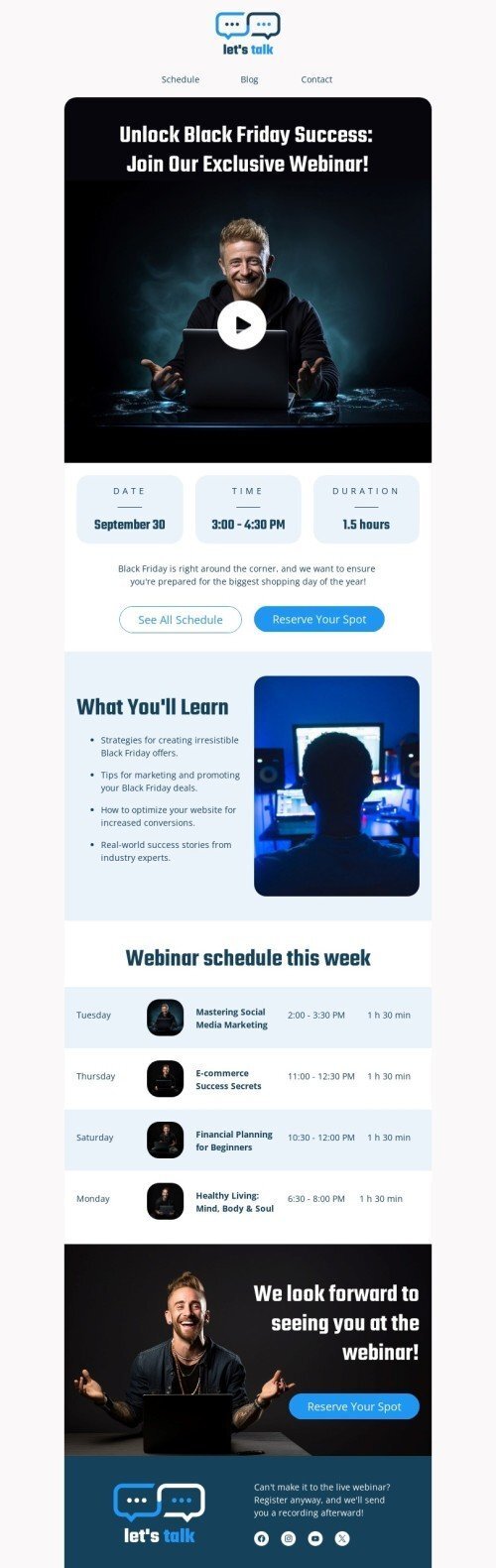 Black Friday email template "Exclusive webinar" for webinars industry mobile view