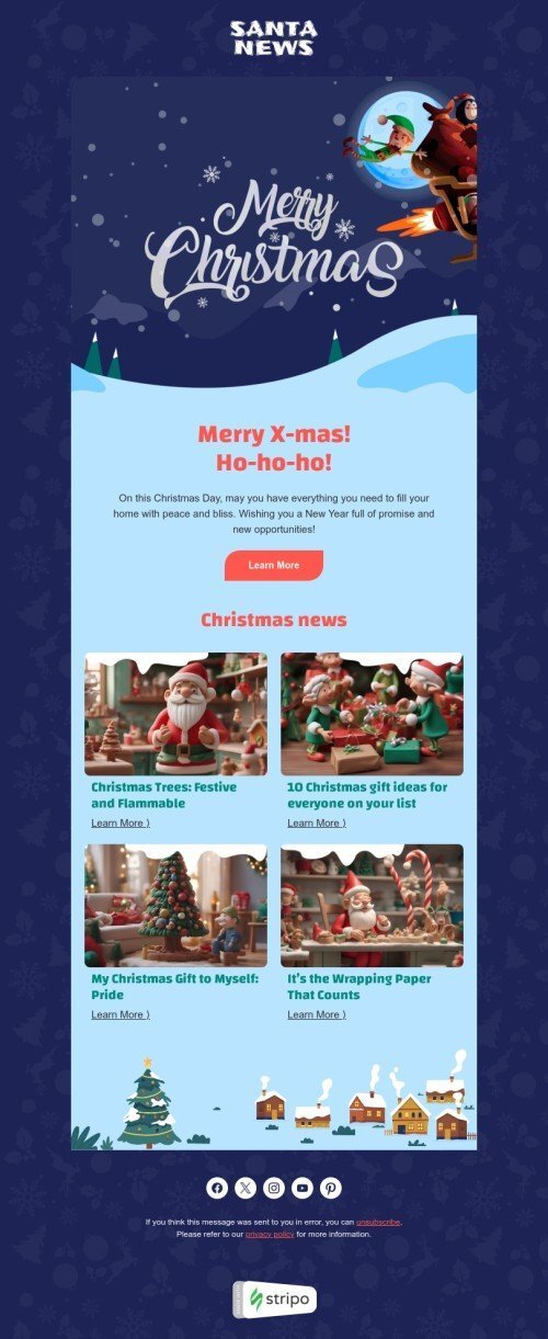 Modello email Natale «Notizie segrete di Natale» per il settore industriale di editoria e blog Visualizzazione desktop