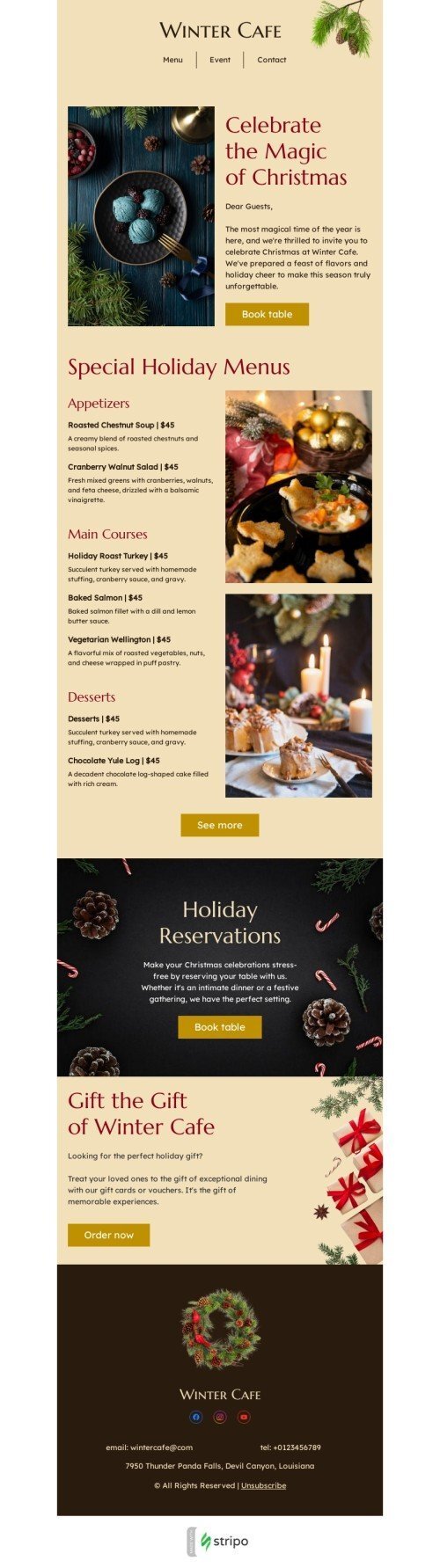 Christmas email template "Celebrate the magic of Christmas" for restaurants industrydesktop view