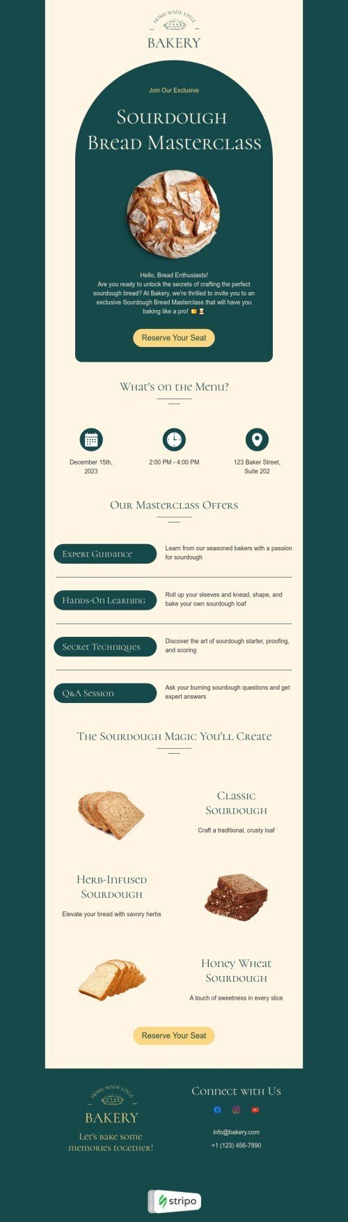 Plantilla de correo electrónico «Clase magistral de pan» de eventos para la industria de hornear Vista de escritorio