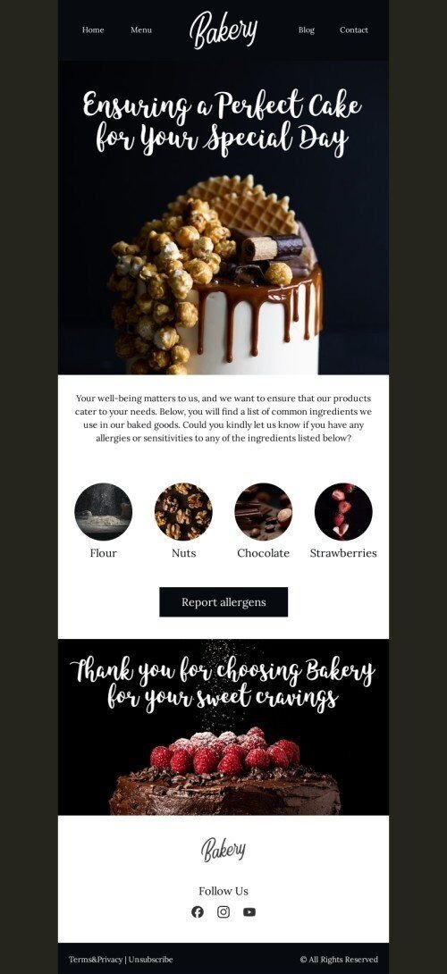 Modello di e-mail di conferma "Torta perfetta" per il settore della panificazione Visualizzazione mobile