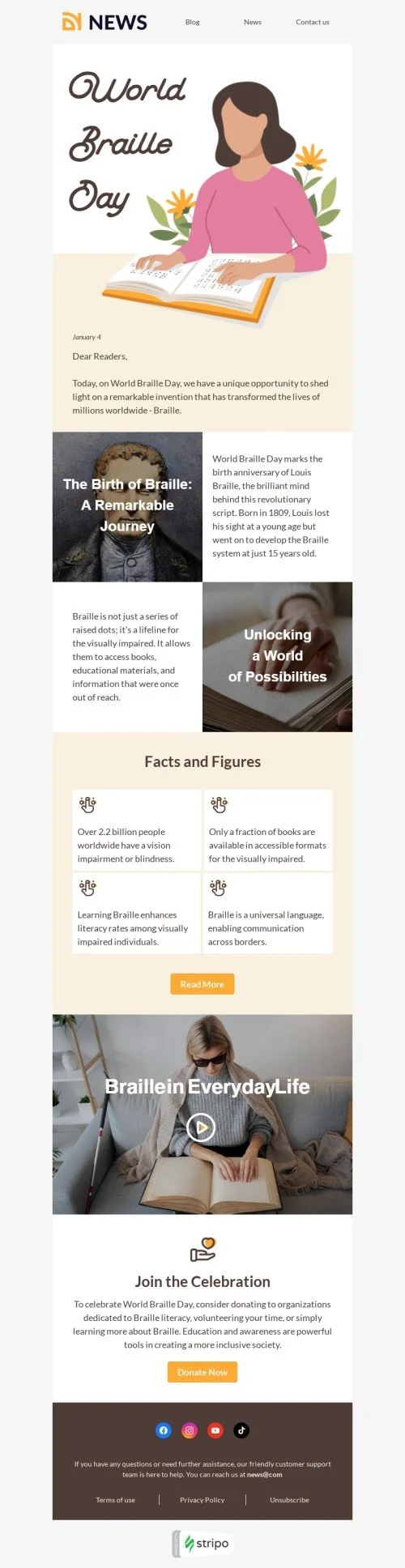 World Braille Day email template "Celebrating World Braille Day" for education industry