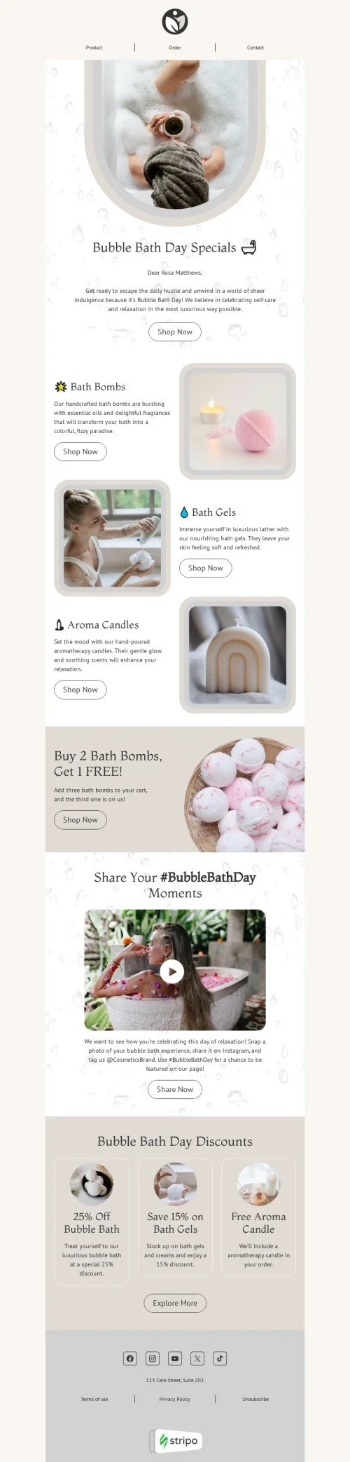 Bubble Bath Day email template "Bubble Bath Day moments" for beauty & personal care industry