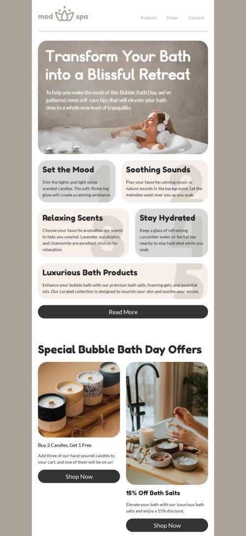 Modello di e-mail per la Giornata del bagno di bolle "Trasforma il tuo bagno" per il settore della salute e del benessere Visualizzazione mobile