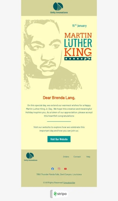 Martin Luther King Jr. Day email template "Holiday greeting card" for business industry