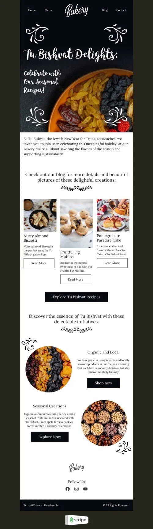 Tu BiShvat email template "Tu BiShvat Delights" for baking industry