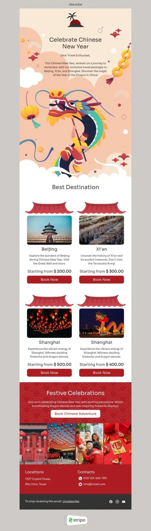 Chinese New Year email template "Year of the dragon" for travel industry