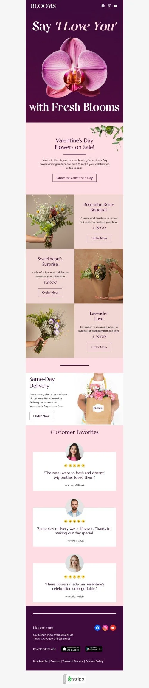 Valentine’s Day email template "Fresh blooms" for gifts & flowers industry