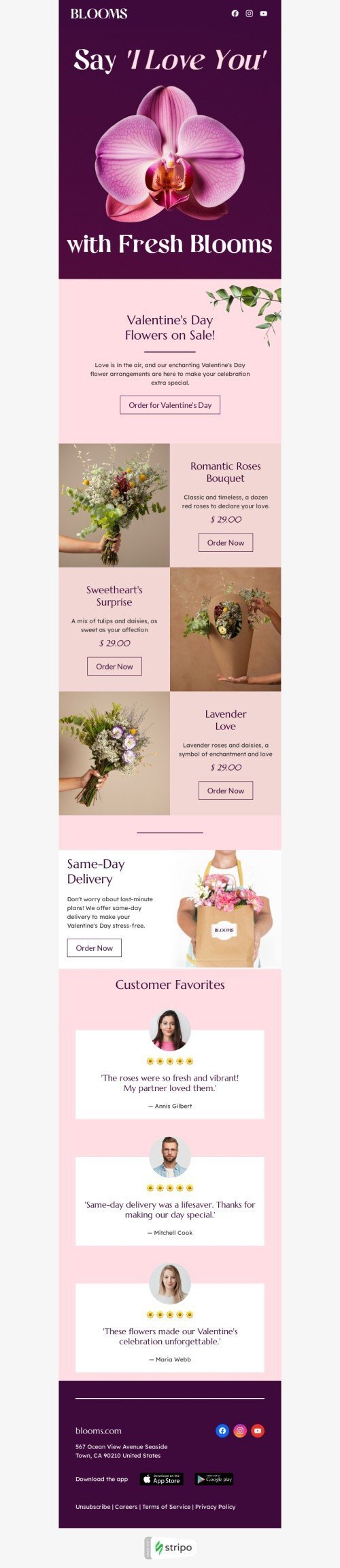 Valentine’s Day email template "Fresh blooms" for gifts & flowers industry mobile view