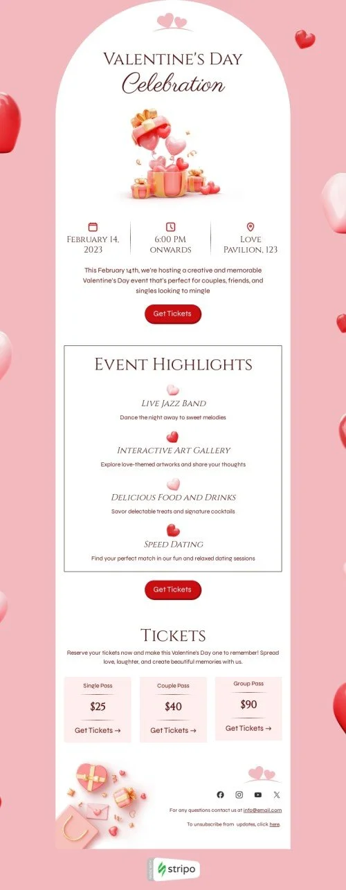 Valentine’s Day email template "Love pavilion" for hobbies industry