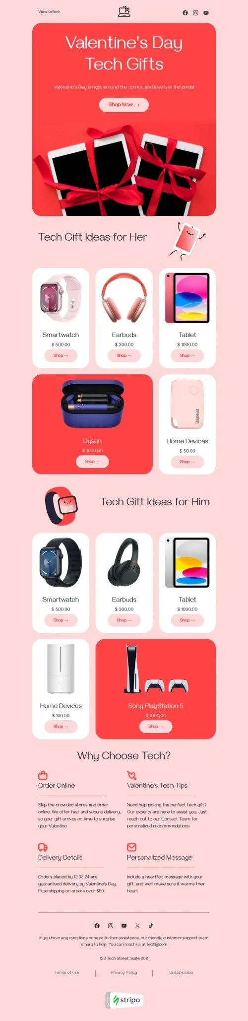Valentine’s Day email template "Tech gifts" for gadgets industry