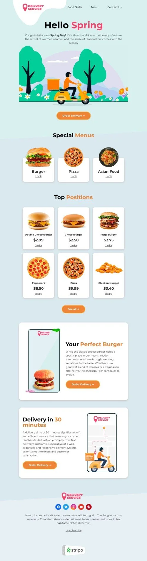 Spring email template "Express burger" for food industry