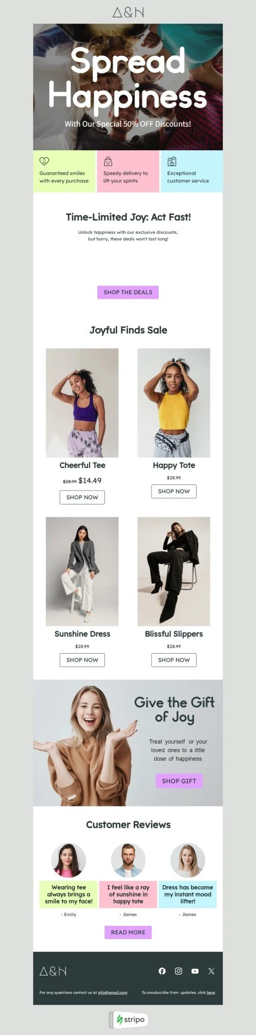 International Day of Happiness email template "Spread happiness" for fashion industry