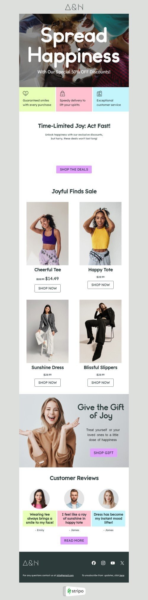 International Day of Happiness email template "Spread happiness" for fashion industrydesktop view