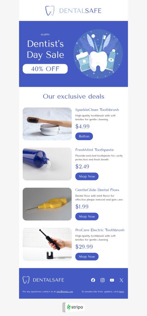 National Dentist's Day email template "Top dental products" for health and wellness industry mobile view