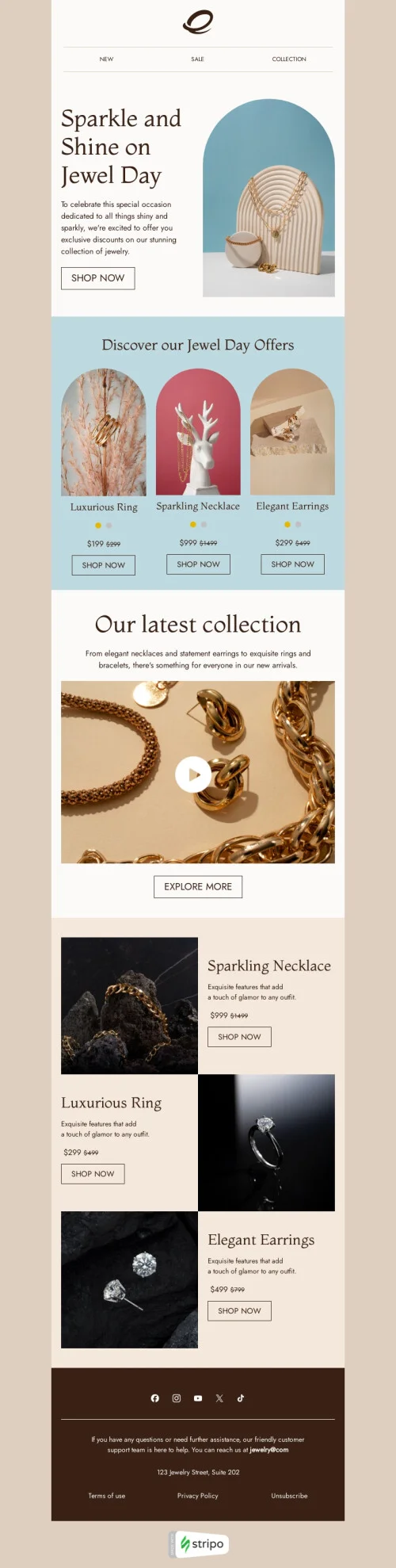 Jewel Day email template "Sparkle and shine" for jewelry industry
