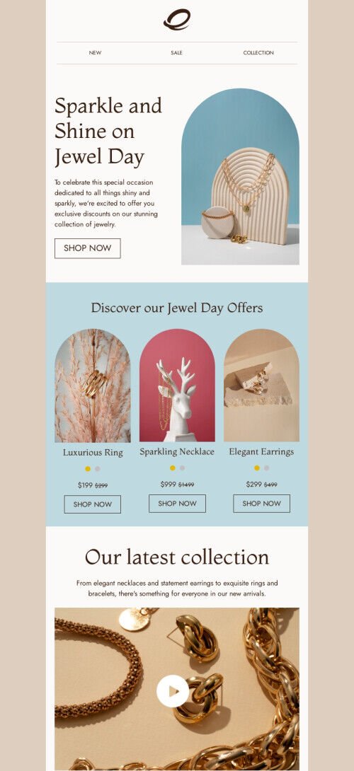 Jewel Day email template "Sparkle and shine" for jewelry industry mobile view