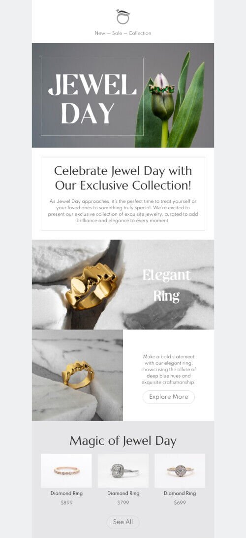 Jewel Day email template "Elegant ring​" for jewelry industry mobile view