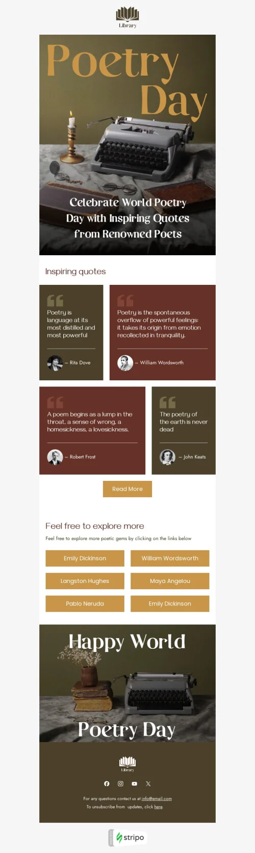 World Poetry Day email template "Renowned poets" for books & presents & stationery industry