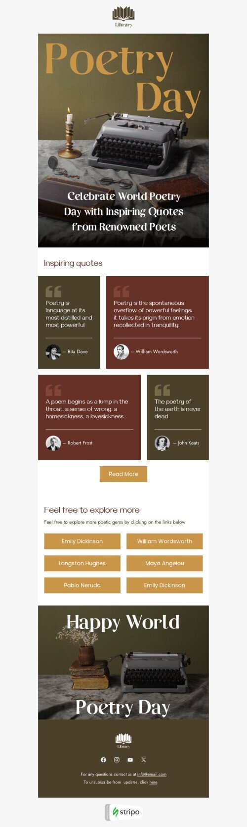 World Poetry Day email template "Renowned poets" for books & presents & stationery industry mobile view