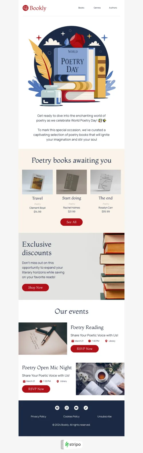 World Poetry Day email template "World of poetry" for books & presents & stationery industry