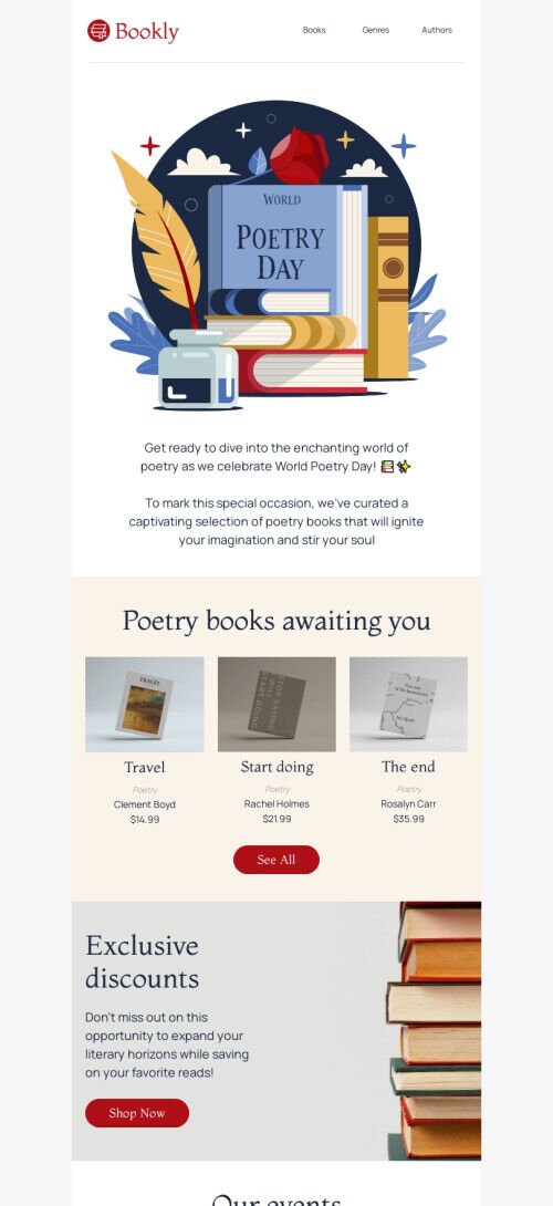 World Poetry Day email template "World of poetry" for books & presents & stationery industry mobile view