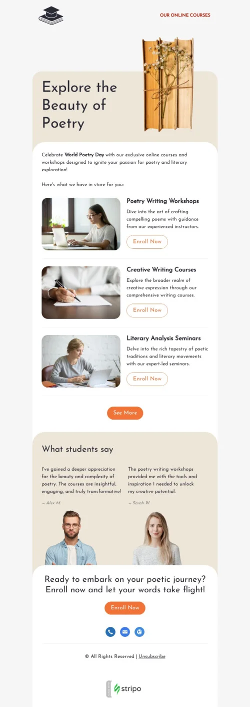 World Poetry Day email template "Beauty of poetry" for education industry