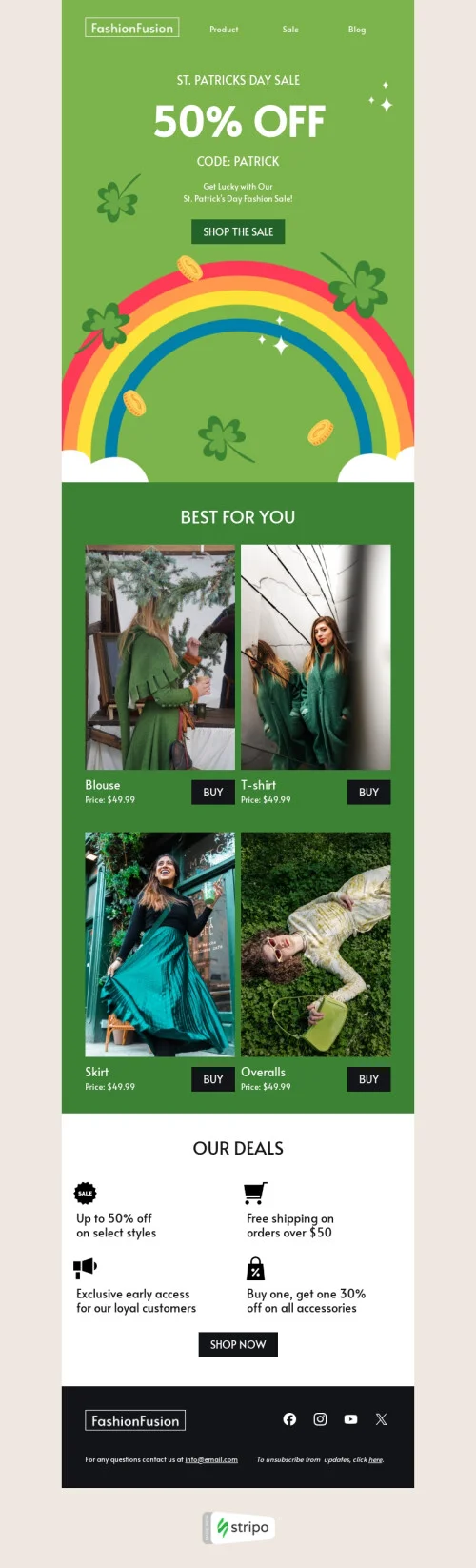 St. Patrick's Day email template "Get lucky" for fashion industry