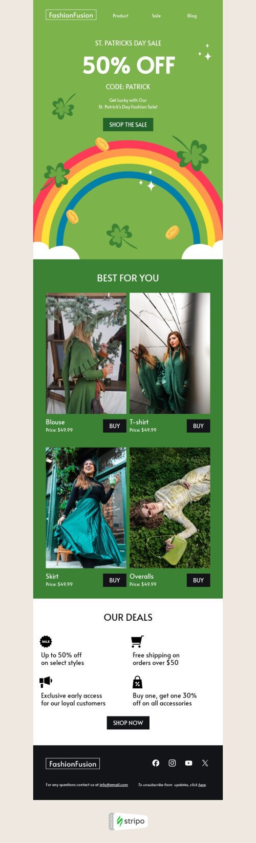 St. Patrick's Day email template "Get lucky" for fashion industrydesktop view