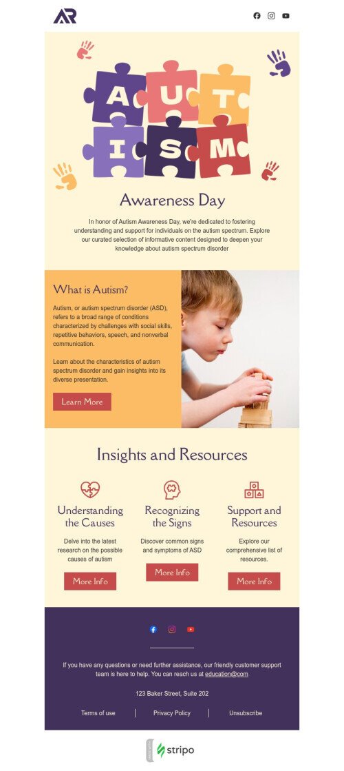 Autism Awareness Day email template "Autism spectrum disorder" for education industry mobile view