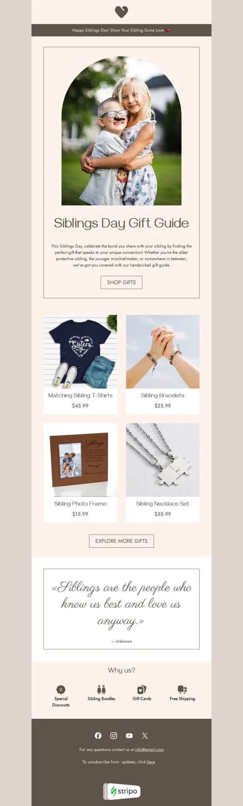 Siblings Day email template "Gift for siblings" for ecommerce industry