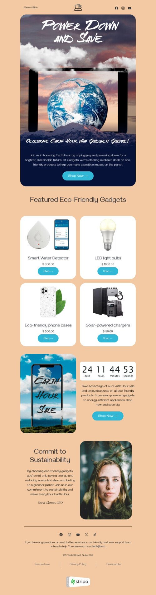 Earth Hour email template "Eco-friendly gadgets" for gadgets industry mobile view