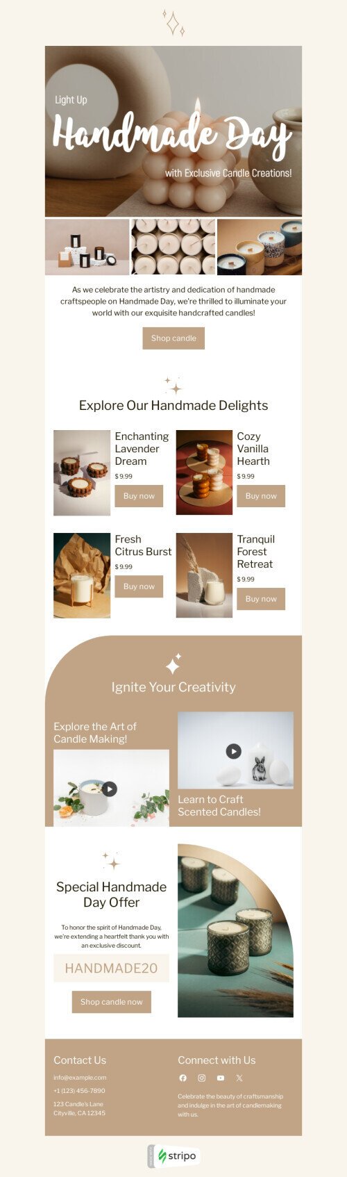 Handmade Day email template "Exclusive candle creations" for gifts & flowers industrydesktop view