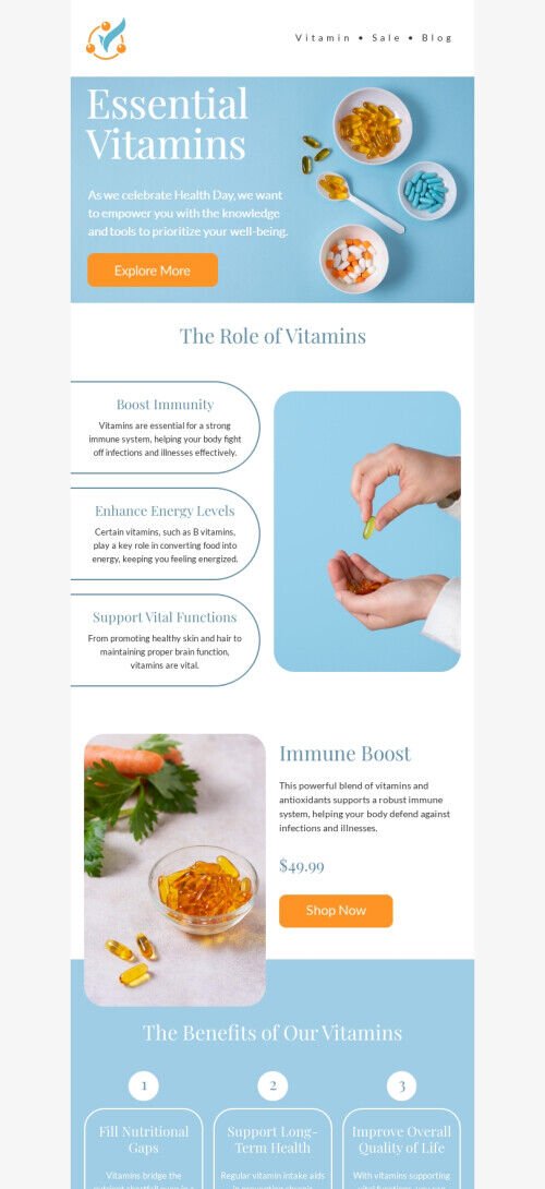World Health Day email template "The role of vitamins" for health and wellness industry mobile view