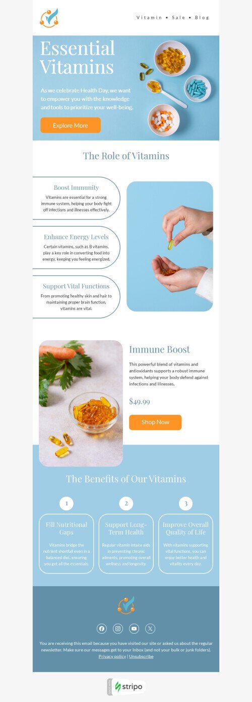 World Health Day email template "The role of vitamins" for health and wellness industrydesktop view
