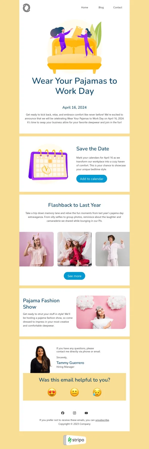 Wear Your Pajamas to Work Day email template "Pajama fashion show" for business industry