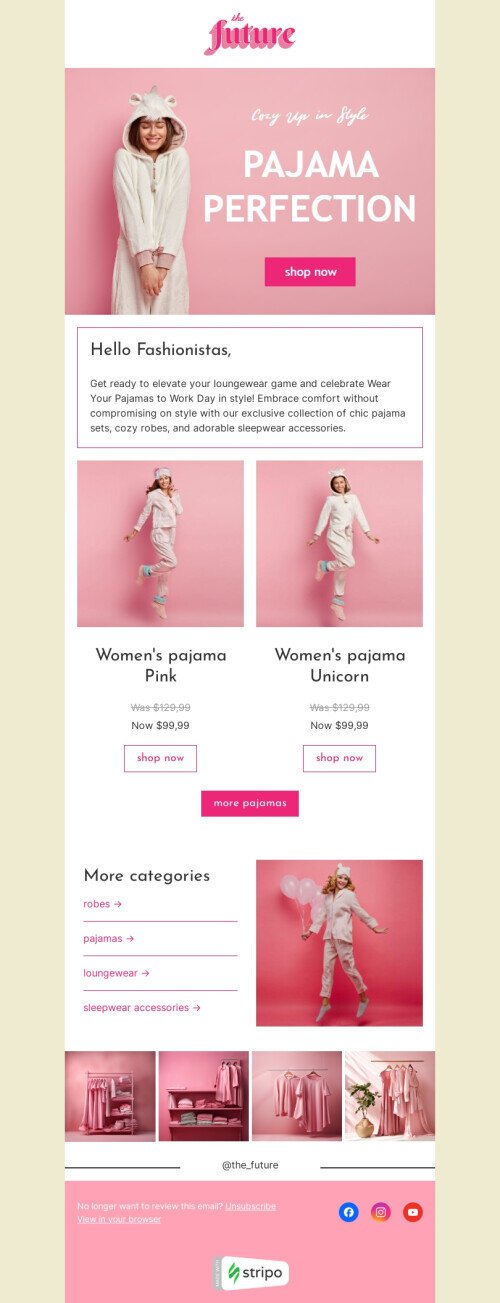 Wear Your Pajamas to Work Day email template "Pajama sets" for fashion industrydesktop view