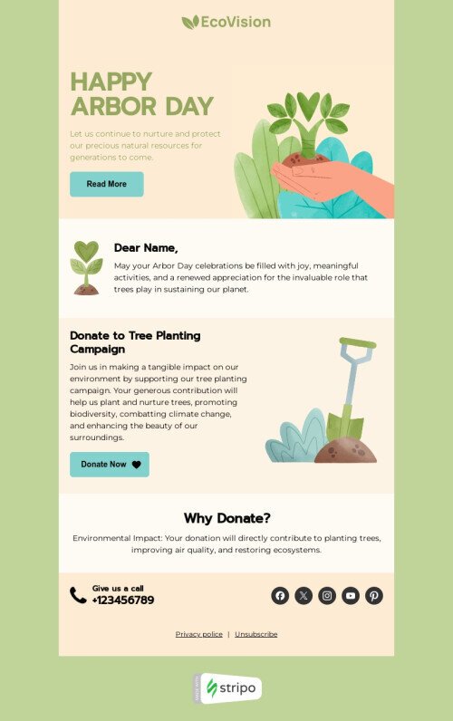 Arbor Day email template "Branching out" for nonprofit industrydesktop view