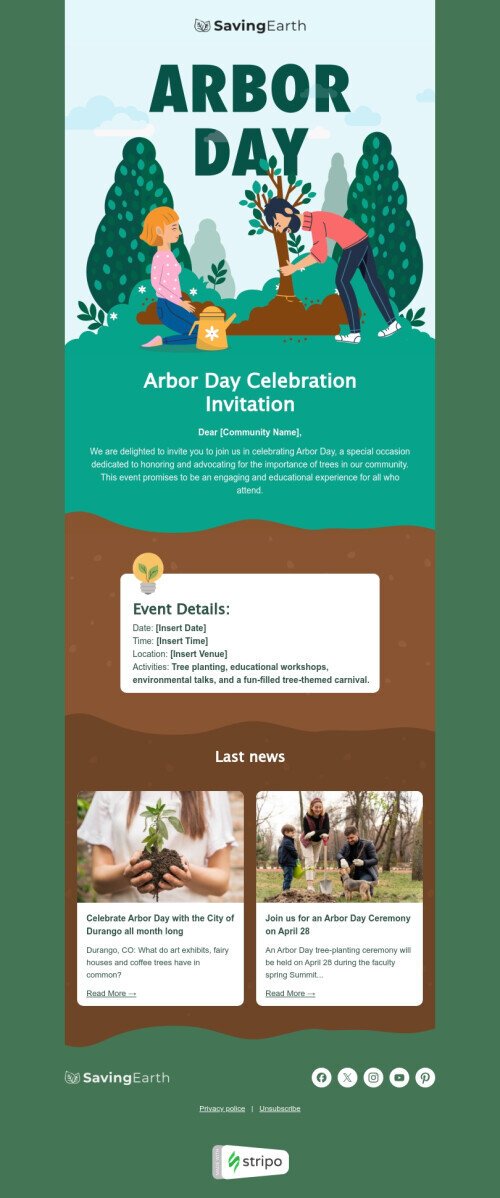 Arbor Day email template "Tree tribute" for publications & blogging industrydesktop view