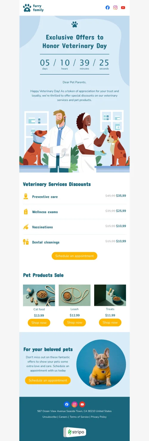 Veterinary Day email template "Veterinary services" for pets industry