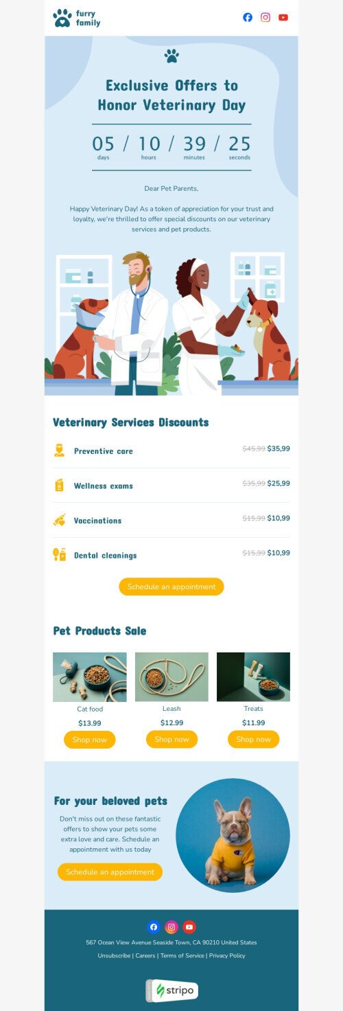 Modello email Giornata veterinaria «Servizi veterinari» per il settore industriale di animali domestici Visualizzazione desktop