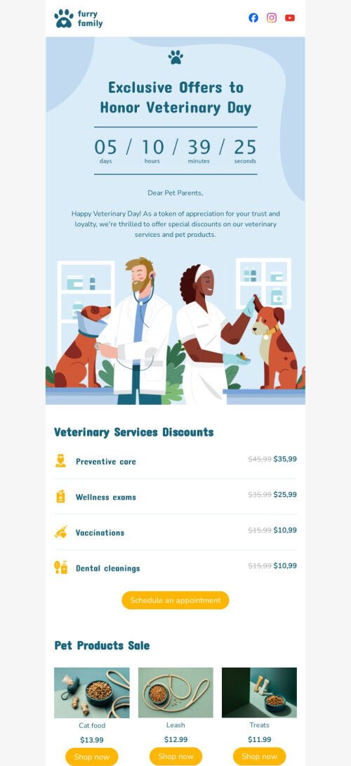 Veterinary Day email template "Veterinary services" for pets industry mobile view