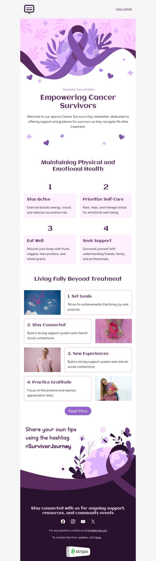 Cancer Survivors Day email template "Newsletter special edition" for publications & blogging industry desktop view