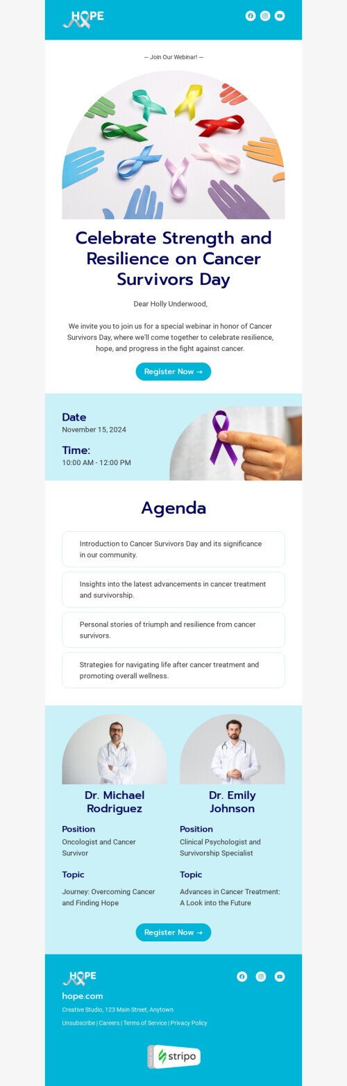 Modèle de courrier électronique Journée des survivants du cancer «Célébrez la force et la résilience» pour le secteur webinars Affichage ordinateur